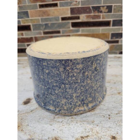 Vintage Butter Crock, Blue Spongeware, 1 Qt Stoneware, Country Kitchen - Picture 5 of 5